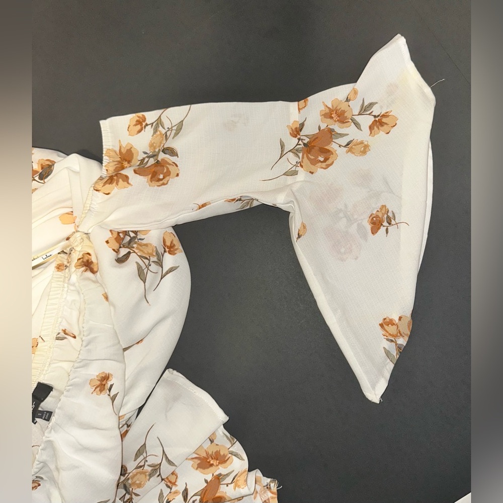 Lulus Lush Gardens Ivory Floral Print Off-The-Shoulder Mini Dress Women’s Size S - Picture 7 of 10